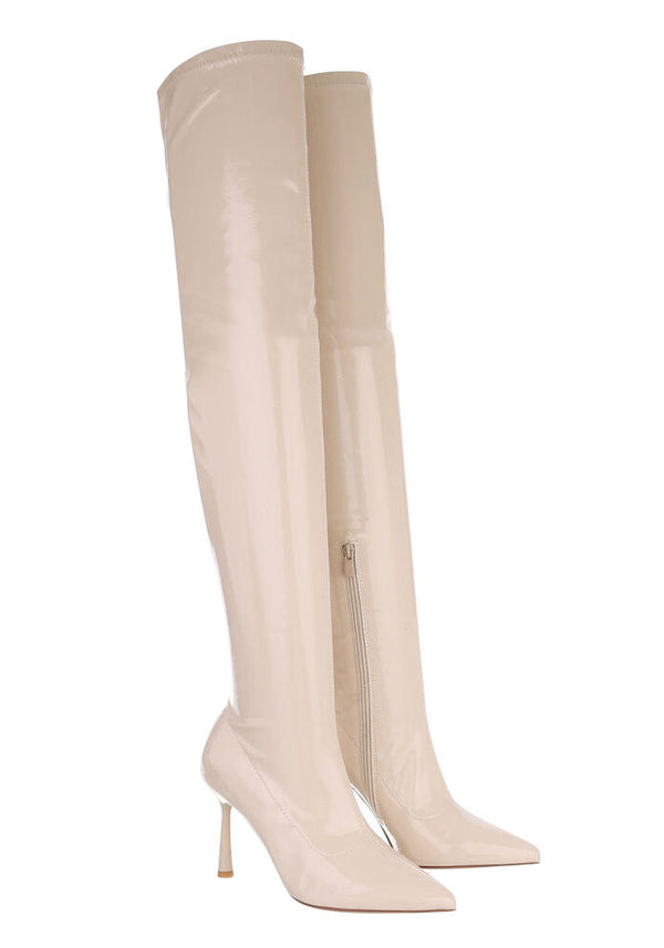 Veronica patent overknees - beige
